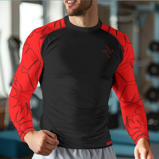 Thorned Bloom Sleeve Sport Shirt - Red on Black