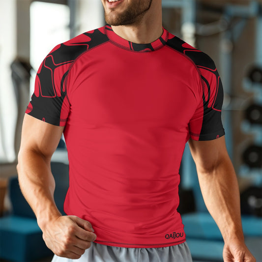 Thorned Bloom Short Sleeve Sport Shirt - Black on Red