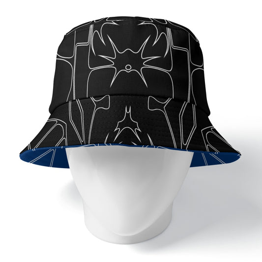 Thorned Bloom Bucket Hat - White on Black/Blue