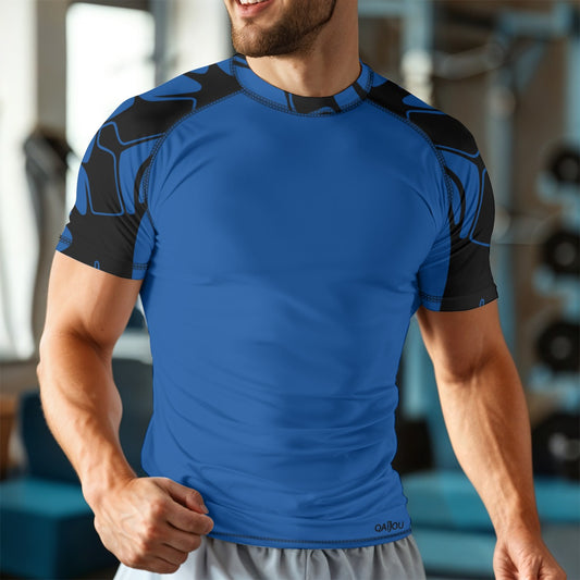 Thorned Bloom Short Sleeve Sport Shirt - Black on Blue