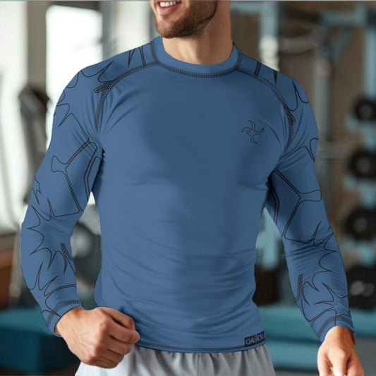 Thorned Bloom Sleeve Sport Shirt - Black on Blue