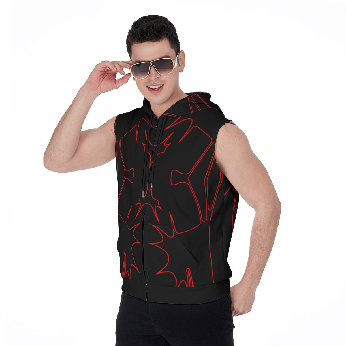 Thorned Bloom Sleeveless Hoodie - Red on Black