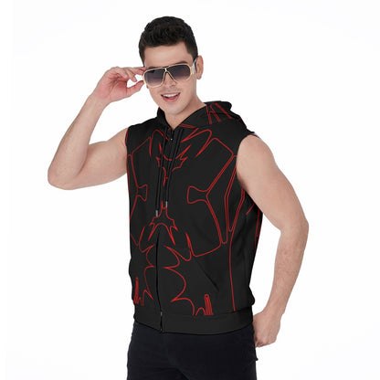Thorned Bloom Sleeveless Hoodie - Red on Black