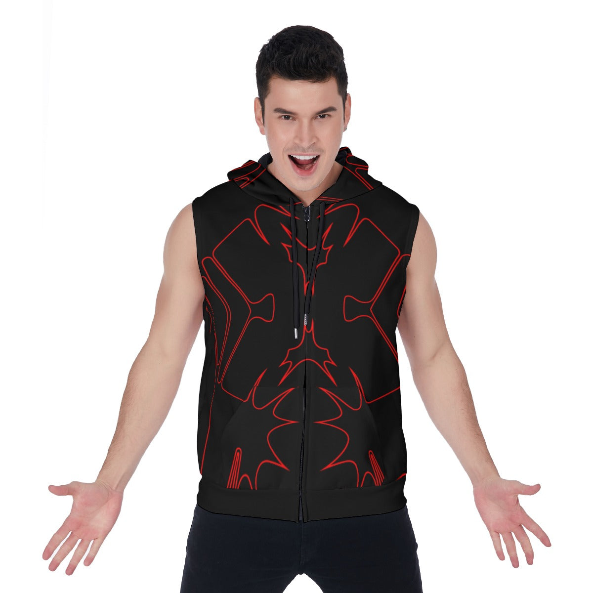 Thorned Bloom Sleeveless Hoodie - Red on Black