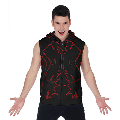 Thorned Bloom Sleeveless Hoodie - Red on Black