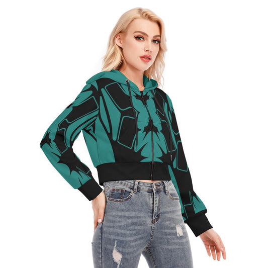 Thorned Bloom Women's Crop Top - Black on Green