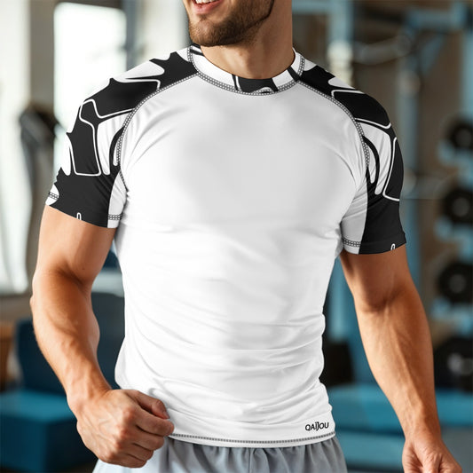 Thorned Bloom Short Sleeve Sport Shirt - Black on White