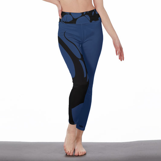 Elegant Shadow Leggings - Black on Blue