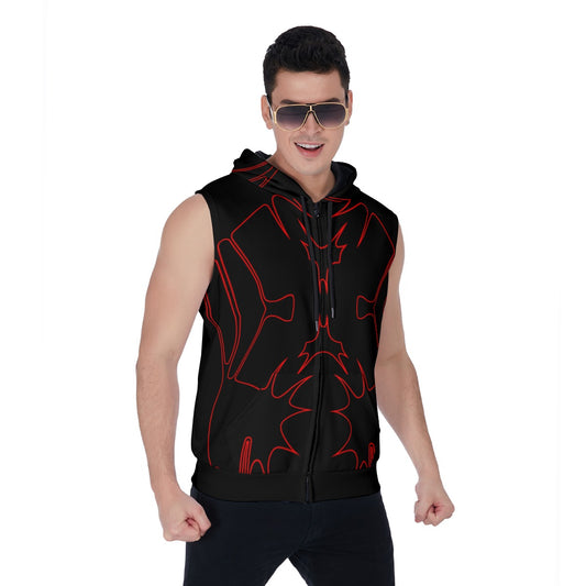 Thorned Bloom Sleeveless Hoodie - Red on Black