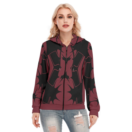 Thorned Bloom Hoodie - Black on Burgundy