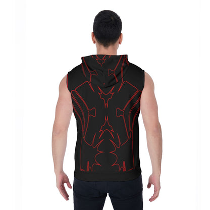 Thorned Bloom Sleeveless Hoodie - Red on Black
